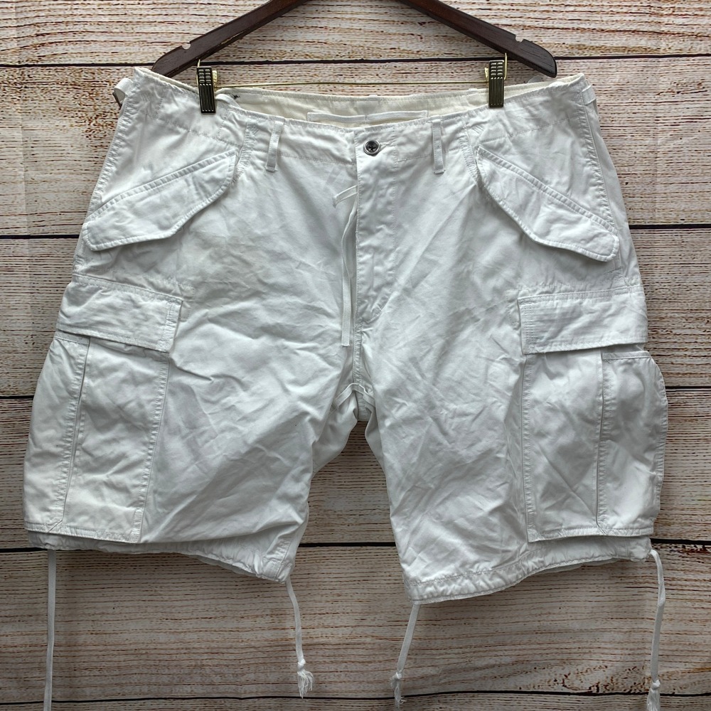 Polo Ralph Lauren White Cotton Cargo Shorts Size 40 Drawstring Waist Pockets